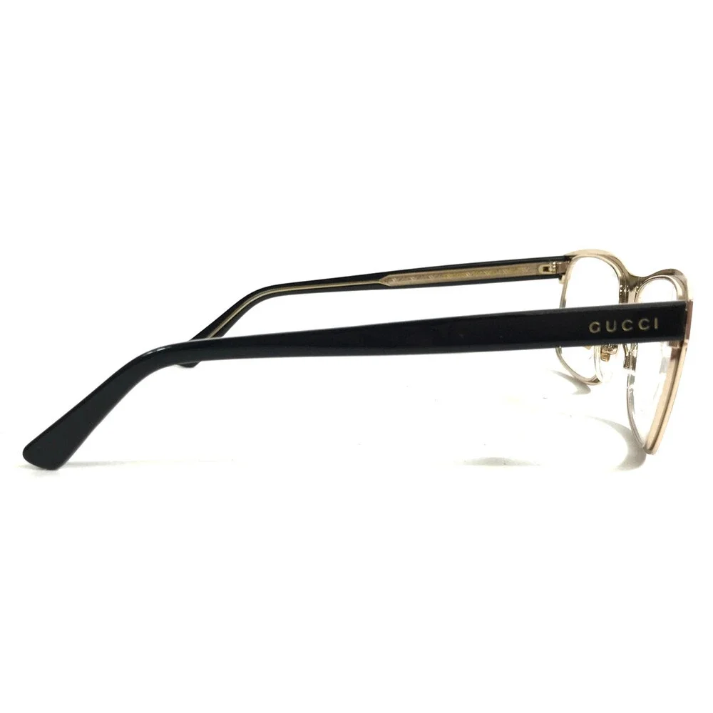 Gucci Eyeglasses Frames GG0317OZ 001 Black Gold Rectangle Full Rim 56-17-145